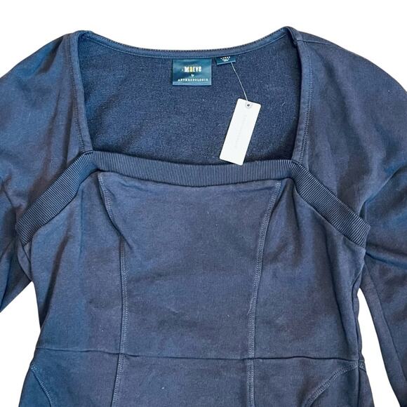Anthropologie Maeve NWT Sz L Gray Puff Sleeve Sweatshirt Top Seamed Corset - Picture 3 of 11